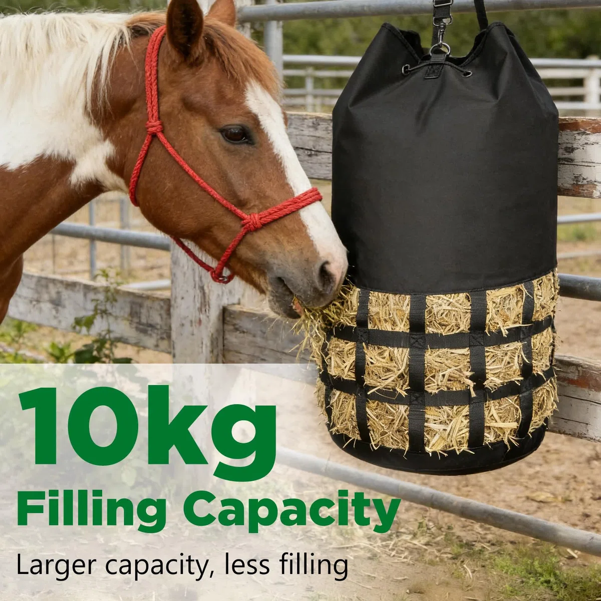 Rete da fieno a maglia stretta per cavalli, zaino XXL di alta qualità, con 10 kg di peso e maglie di 6,5 cm di larghezza, estremamente robusta per stalla, paddock e trasporto, occupazione adatta e