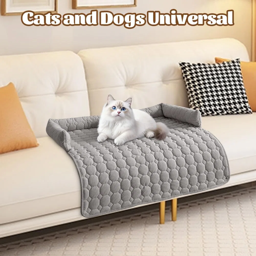 Divano Letto per Cani, 75x75cm Cuscino Morbido Lavabile per Cani, Cuccia per Cani per Divano con Bordo, Protezione Divano, Cuscino Cane Antiscivolo per Cani Piccoli e Medi e Gatti, Grigio Chiaro