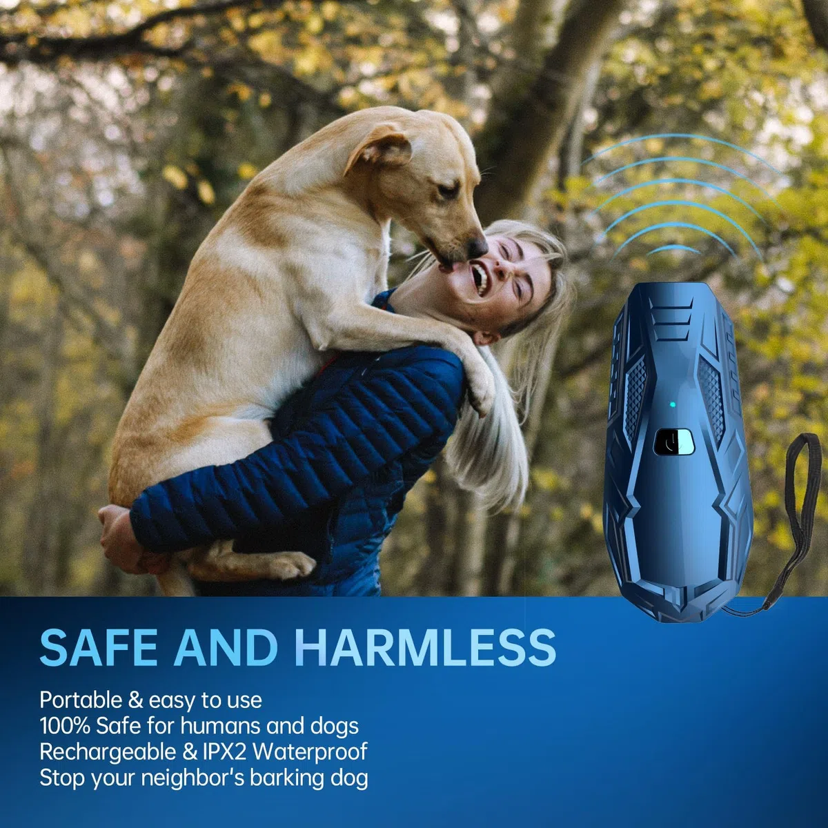 Ultrasuoni per Cani, Antiabbaio per Cani Portatile con Frequenza Variabile 15-25kHz, Dispositivo Anti Abbaio per Cani 5m, 1800mAh Ricaricabile USB per Addestramento