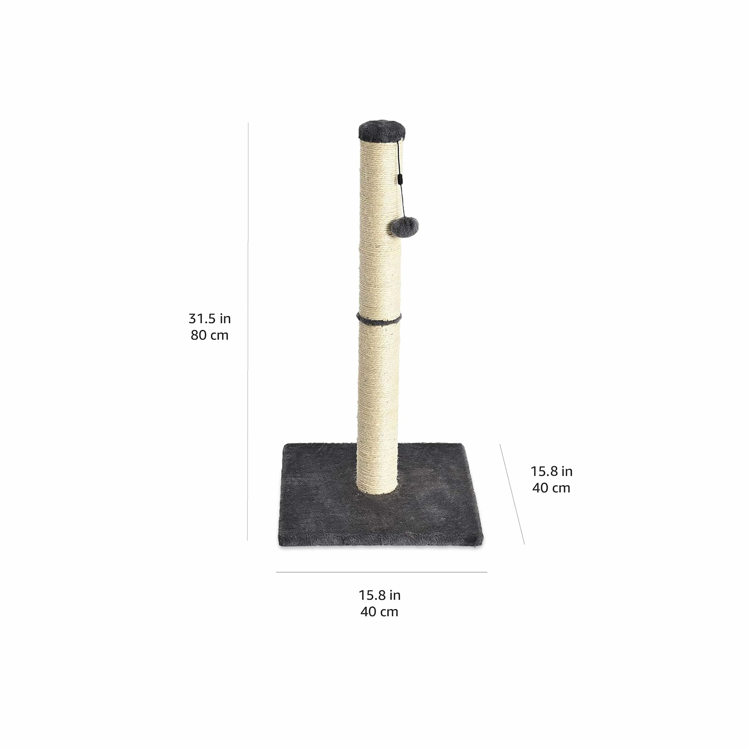 Amazon Basics Tiragraffi per gatti da interno, standard, con giocattolo pendente, 80 cm, grigio