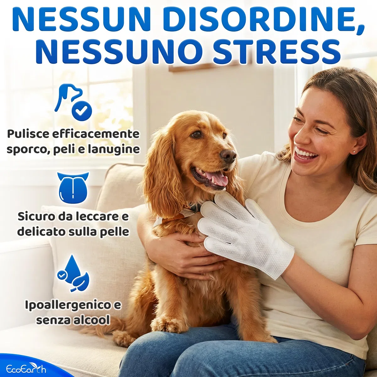 EcoEarth Guanti Premium per la Pulizia di Cani e Gatti - 2 Sacchetti da 20 Pezzi ciascuno - Guanti Monouso per Il Bagnetto, la Deodorazione e la Toelettatura - Guanti da Bagno per Cani