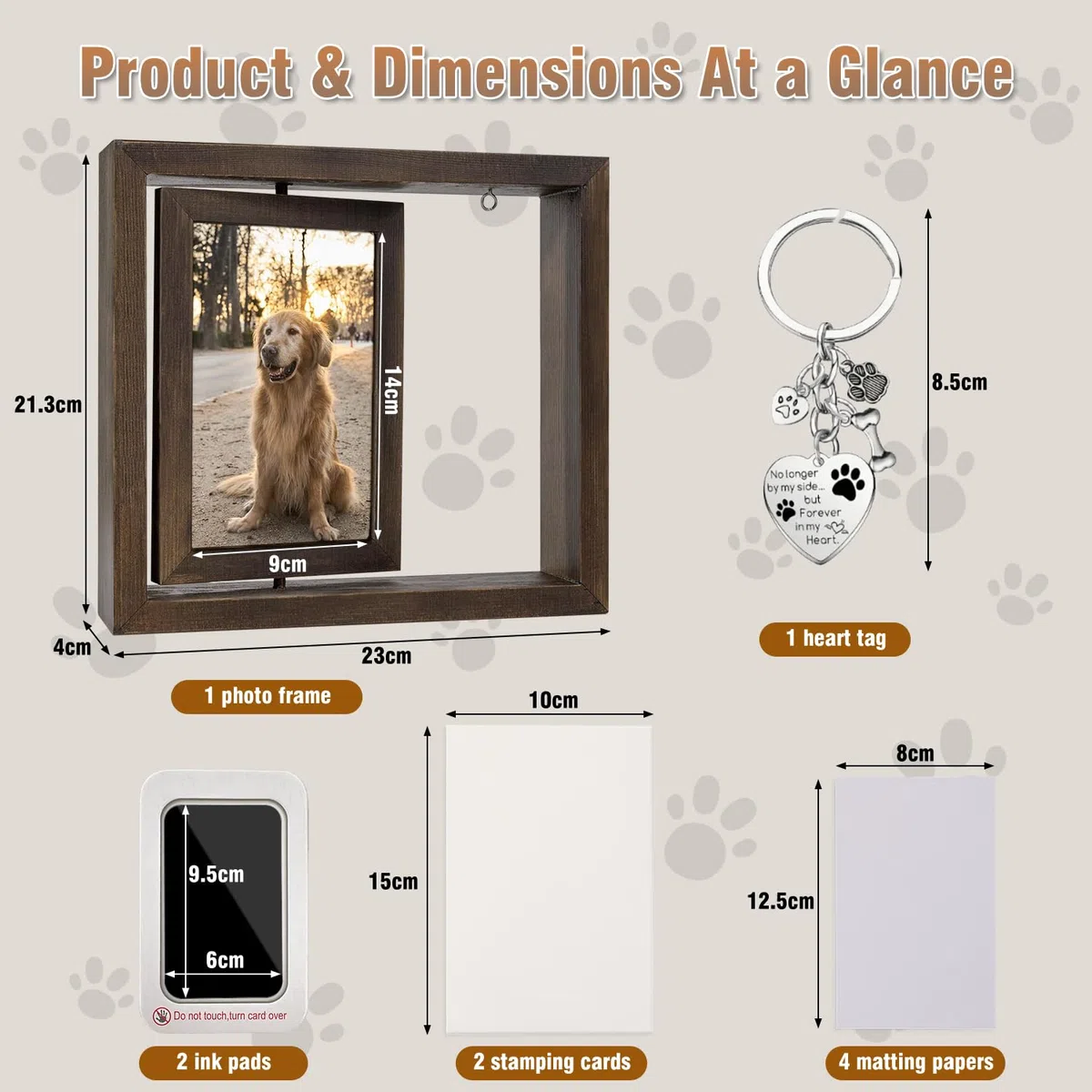 Set di Impronte per Cane e Gatto, Cornice Commemorativa per Cane e Gatto, 2 Cuscinetti per Impronte di Zampe di Animali, Set di Impronte per Neonati 0-6 Mesi, Mostra Due Immagini di 15x10 Cm