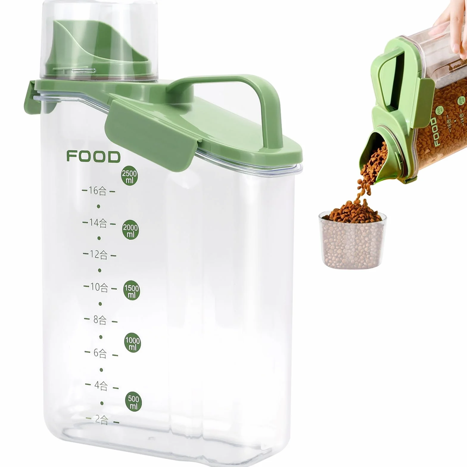 Contenitore Crocchette Cane 3L Contenitore Ermetico Trasparente Porta Crocchette Gatto Senza BPA con Misurino e Manico per Cereali Cibo Secco Riso e Farina