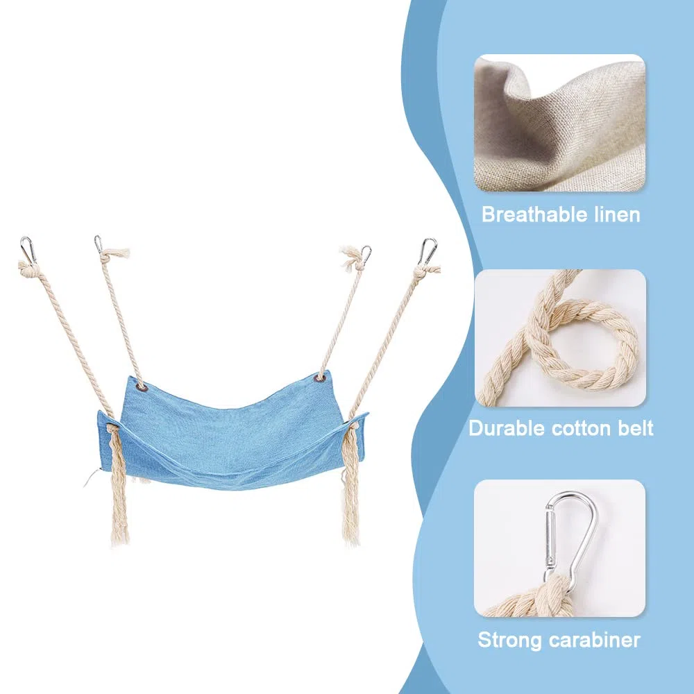 Yitexin Amaca per gatti traspirante, con moschettoni in metallo e nappe, amaca per gabbia, amaca per gattini, conigli, cani di piccola taglia (azzurro)