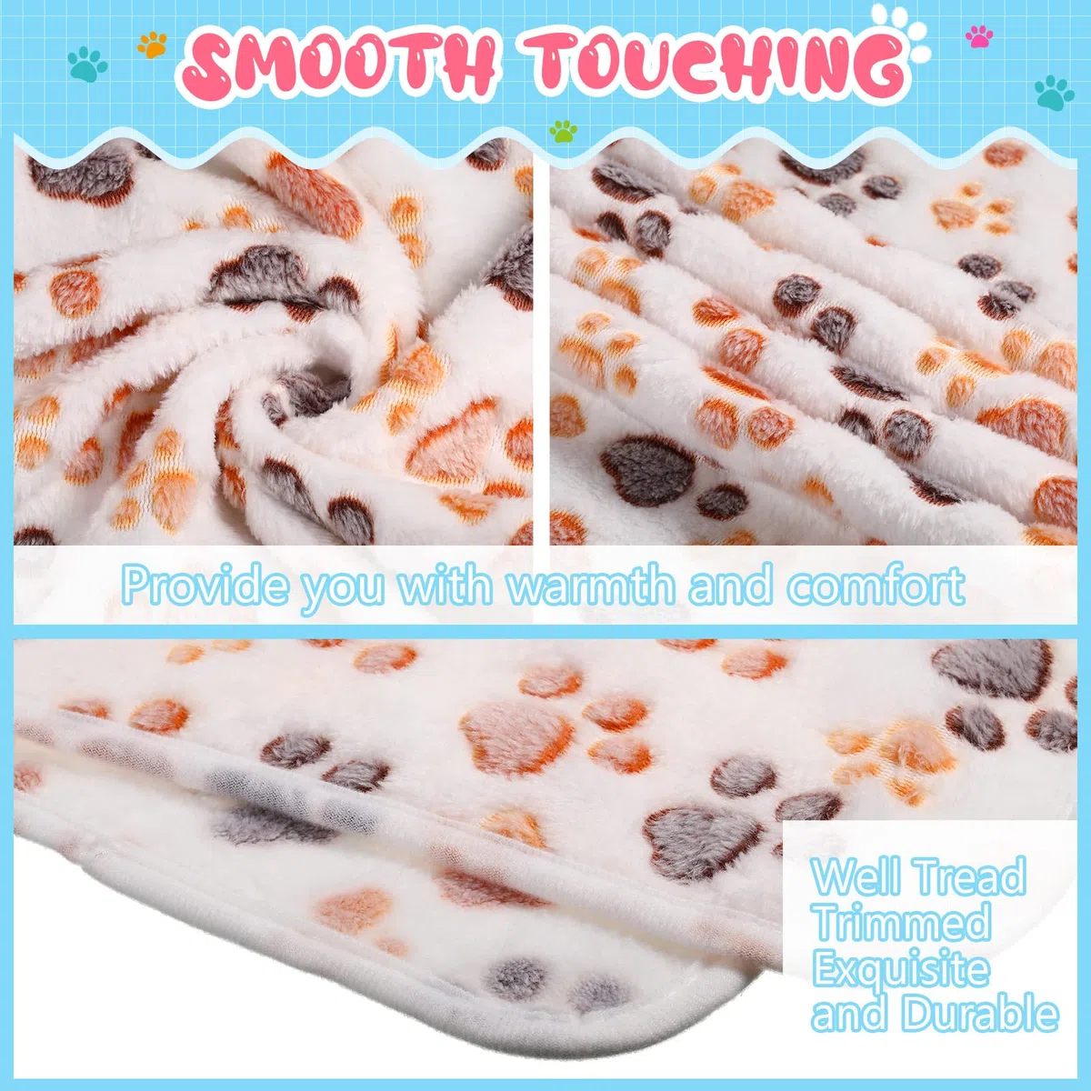 Tatuo 4 Copertine per Pet Cuccioli Coperte in Pile con Stampa di Zampe per Gatto Piccolo Medio Tappetini da Letto Caldi Morbidi per Dormire per Animali Cane(S,Bianco)