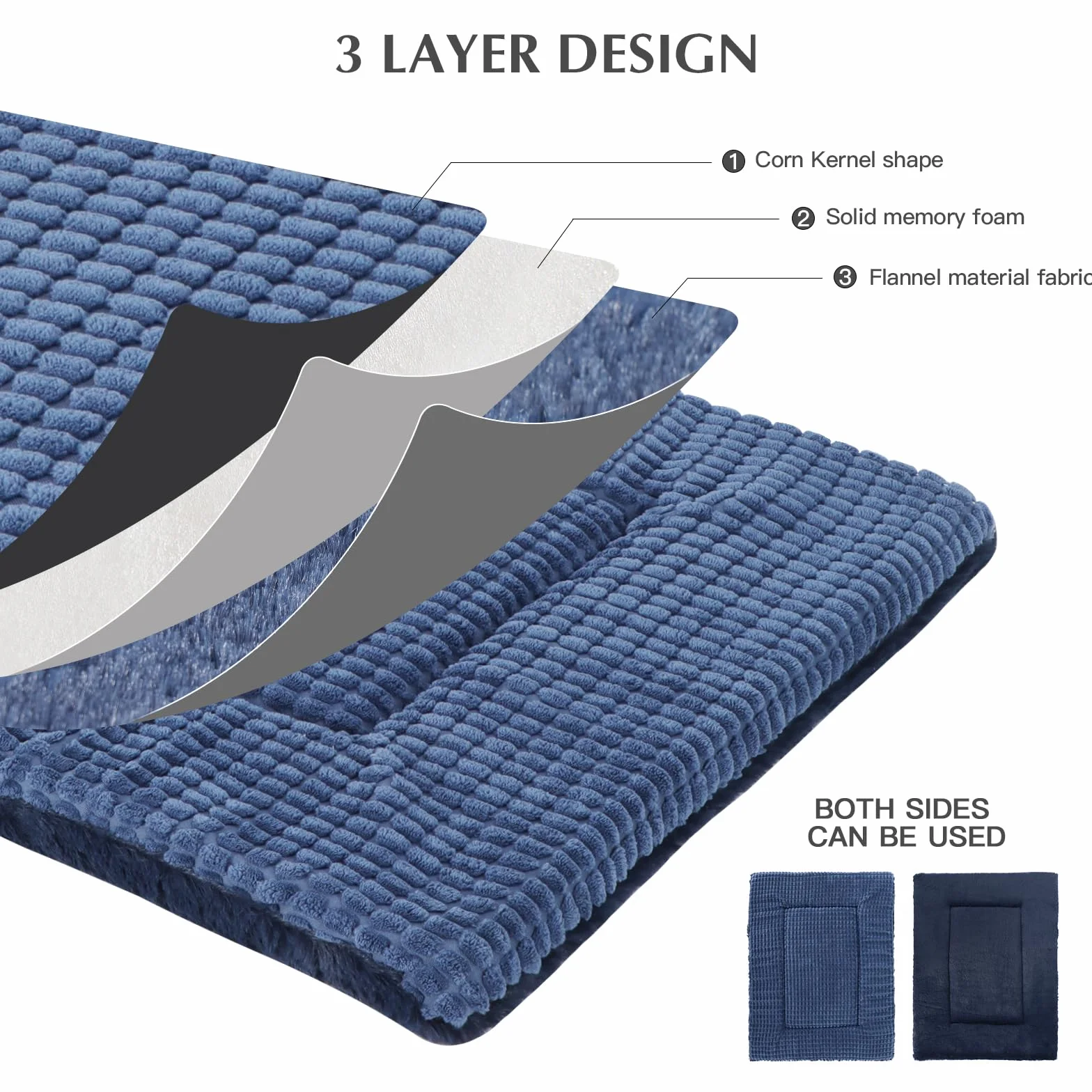 BVAGSS Cuscino per Cane Reversibile, Ultra Morbido Materassino Lavabile, Ortopedico Letto per cani Cuscino Cane Memory Foam Suave y Cálido XH079 (60x45x4cm,Navy)