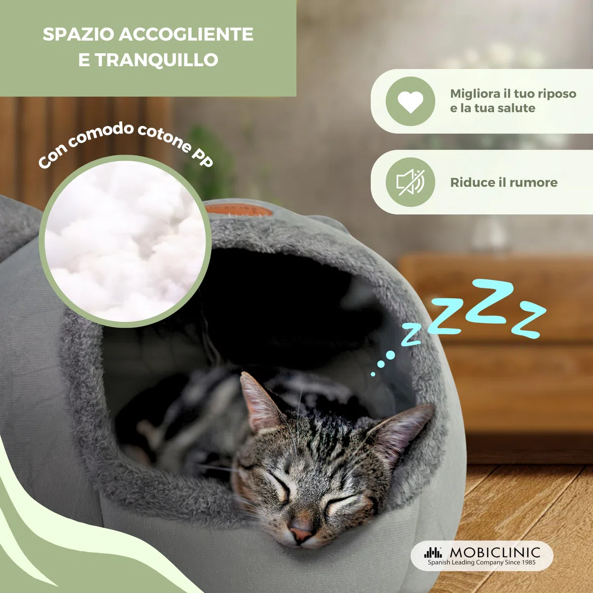 Mobiclinic® pets, Letto per gatti, Cova nido, Hellocatty, Morbido, Lavabile in lavatrice, Facile da piegare e riporre, Antiscivolo, Cuscino confortevole rimovibile, Spugna 25d, Design moderno
