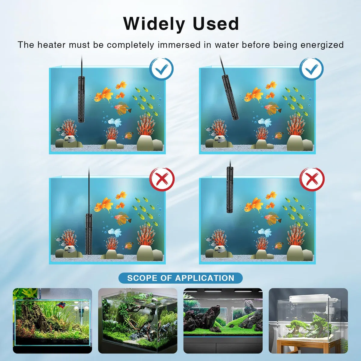 AQQA Riscaldatore per acquario, 300W/500W/800W/1000W/1200W riscaldatore ad immersione per acquari con display digitale LED e protezione da sovratemperatura, per acquari di acqua salata e dolce