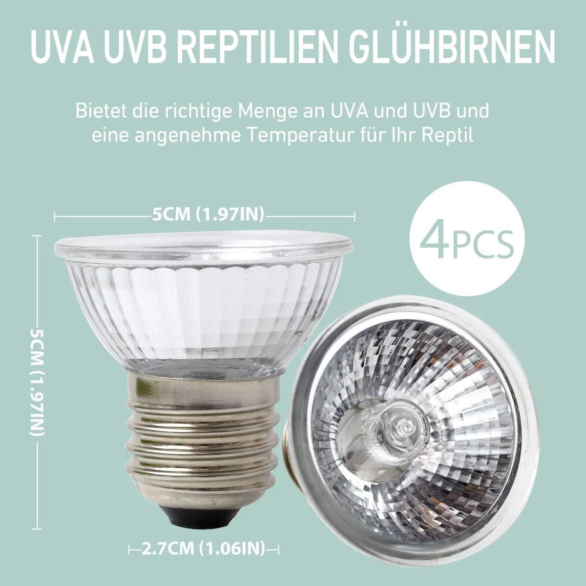LUCKY HERP Lampada riscaldante per terrario, 25 W, 4 pezzi, UVA UVB, lampada alogena a tartaruga, E27 UVB Basking Spot lampada per tartaruga, barba, lucertole, serpenti