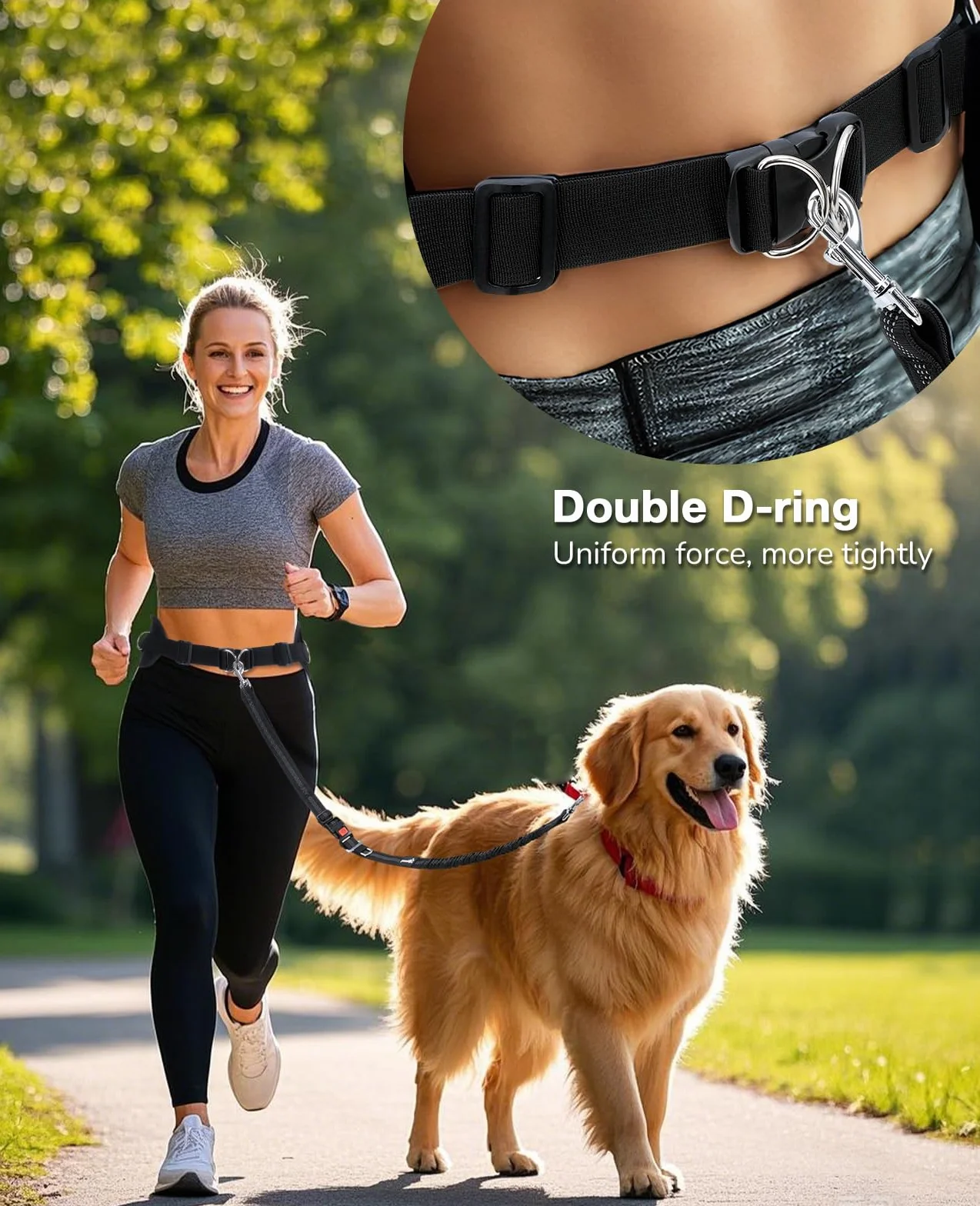 Pecute Guinzaglio Mani Libere per Cani,Guinzaglio per Cani, Camminata, Allenamento, Escursionismo, Cintura in Vita Regolabile e Custodia per l'acqua, per Corsa, Jogging,Nero