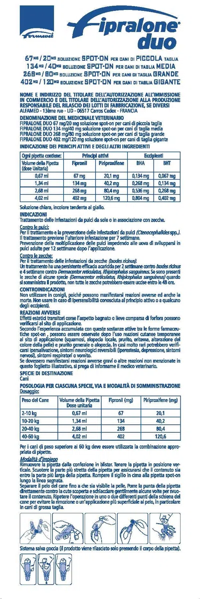 Fipralone Duo Fipralone Duo 402 Mg/120 Mg Soluzione Spot-on per Cani di Taglia Gigante