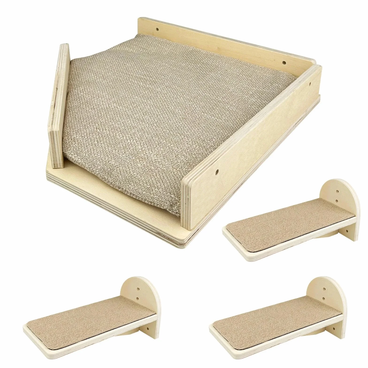 Set da 4 Amaca Gatti, Scala Parete Arrampicata, Mensole di Mobili per Arrampicarsi e Giocare(Vero Legno)