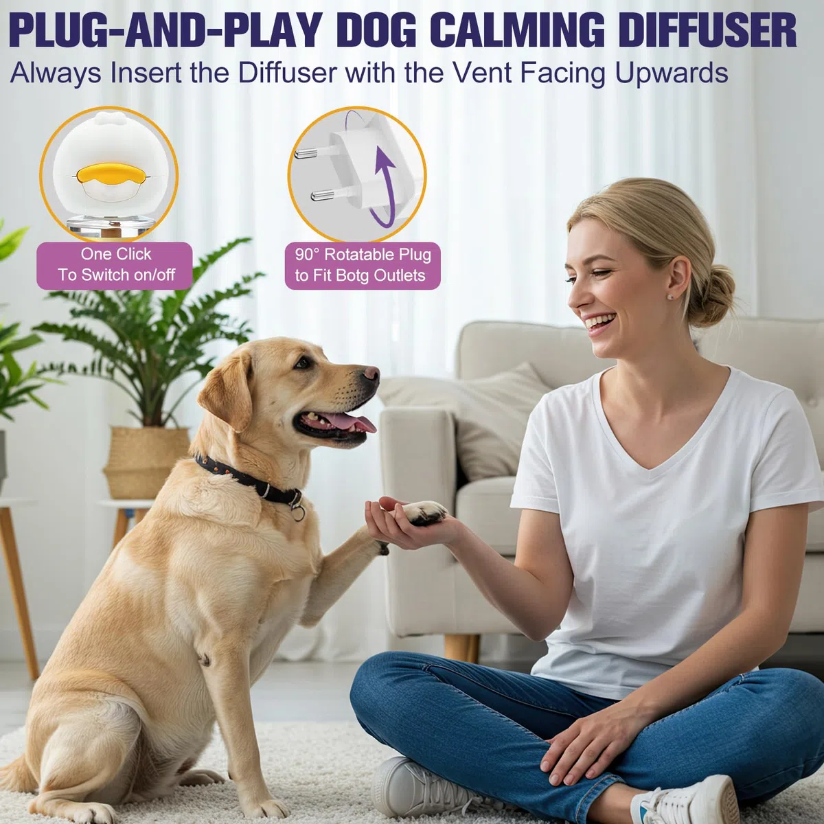 Diffusore di Feromoni per Cani con 3 Ricariche (48 ml) – Aiuta a Ridurre Comportamenti Legati allo Stress, Abbaio, Masticazione e Ansia da Separazione – Adatto a Case con Più Animali