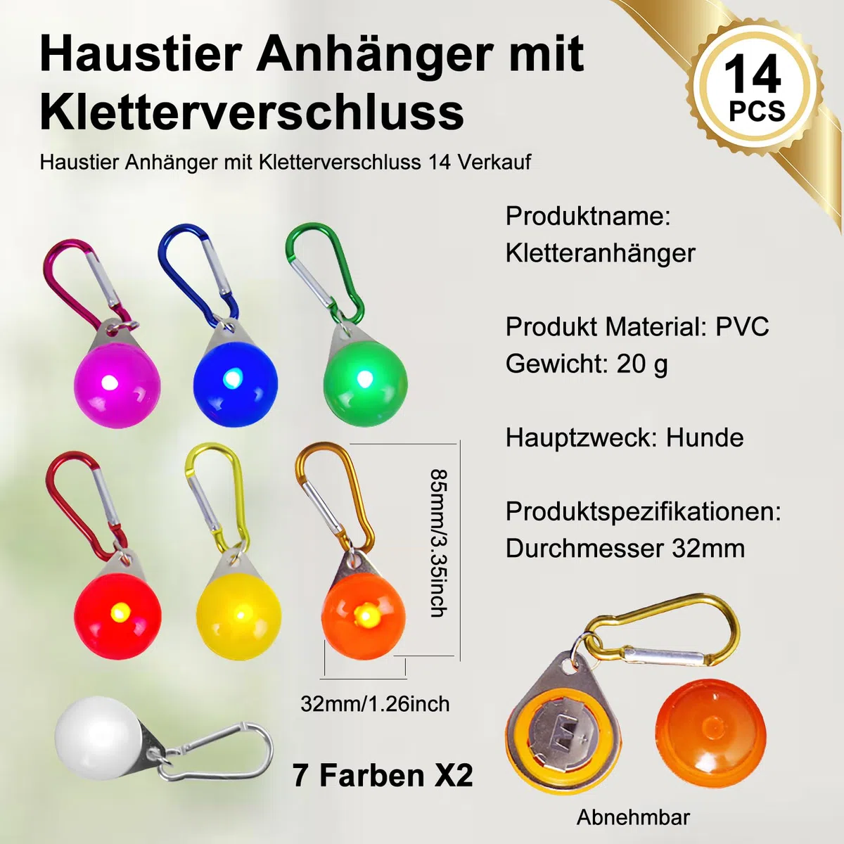 HOSPAOP LED Leuchtanhänger per cani, 14 pezzi Luce di sicurezza per cani con 3 modalità di illuminazione, luce lampeggiante per collare per cani, zaini per bambini, gatti, jogger