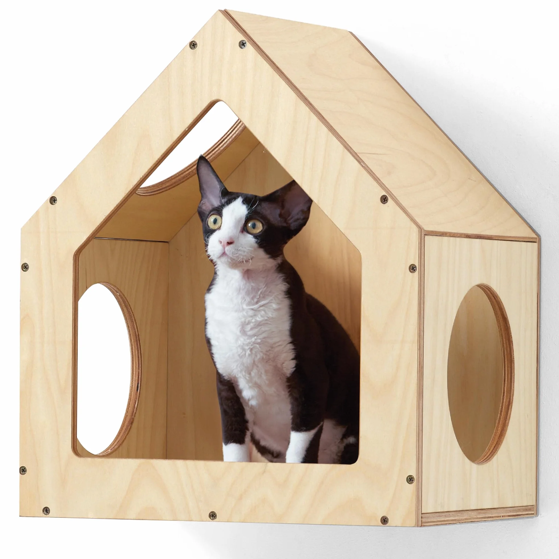 FUKUMARU Cuccia per Gatti da Parete in Legno di Betulla, 39x30x46 cm, Mobili da Parete per Gatti Multifunzionale, Design Elegante, Fai-da-Te