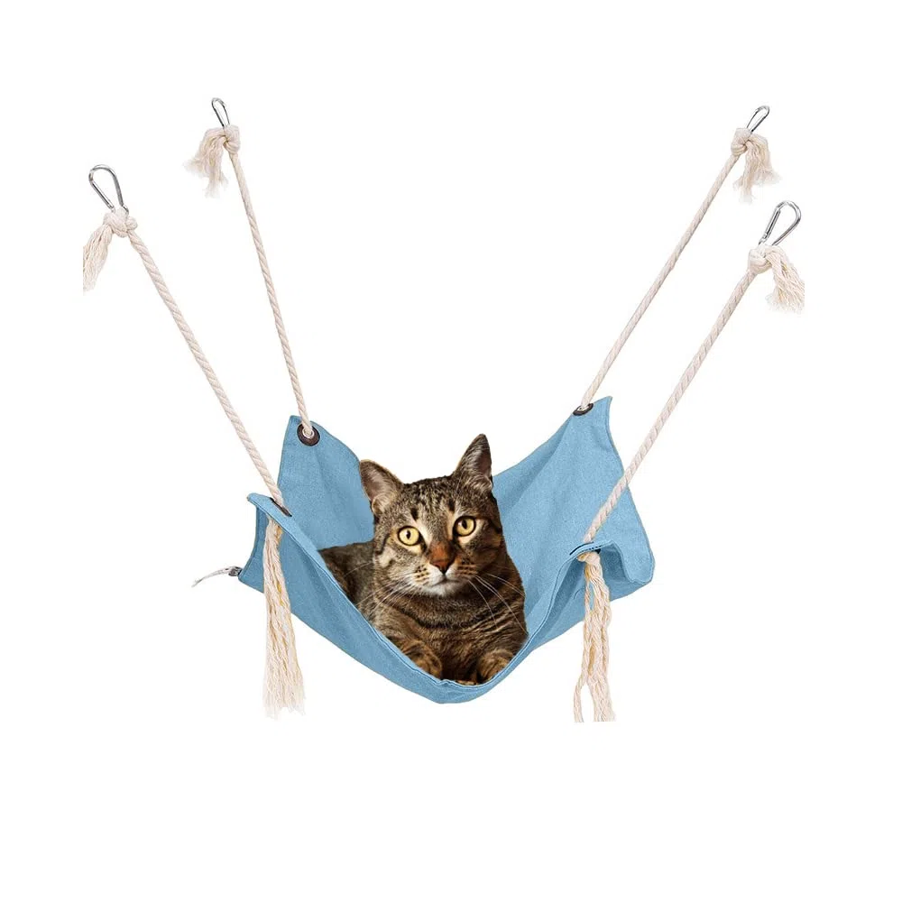 Yitexin Amaca per gatti traspirante, con moschettoni in metallo e nappe, amaca per gabbia, amaca per gattini, conigli, cani di piccola taglia (azzurro)
