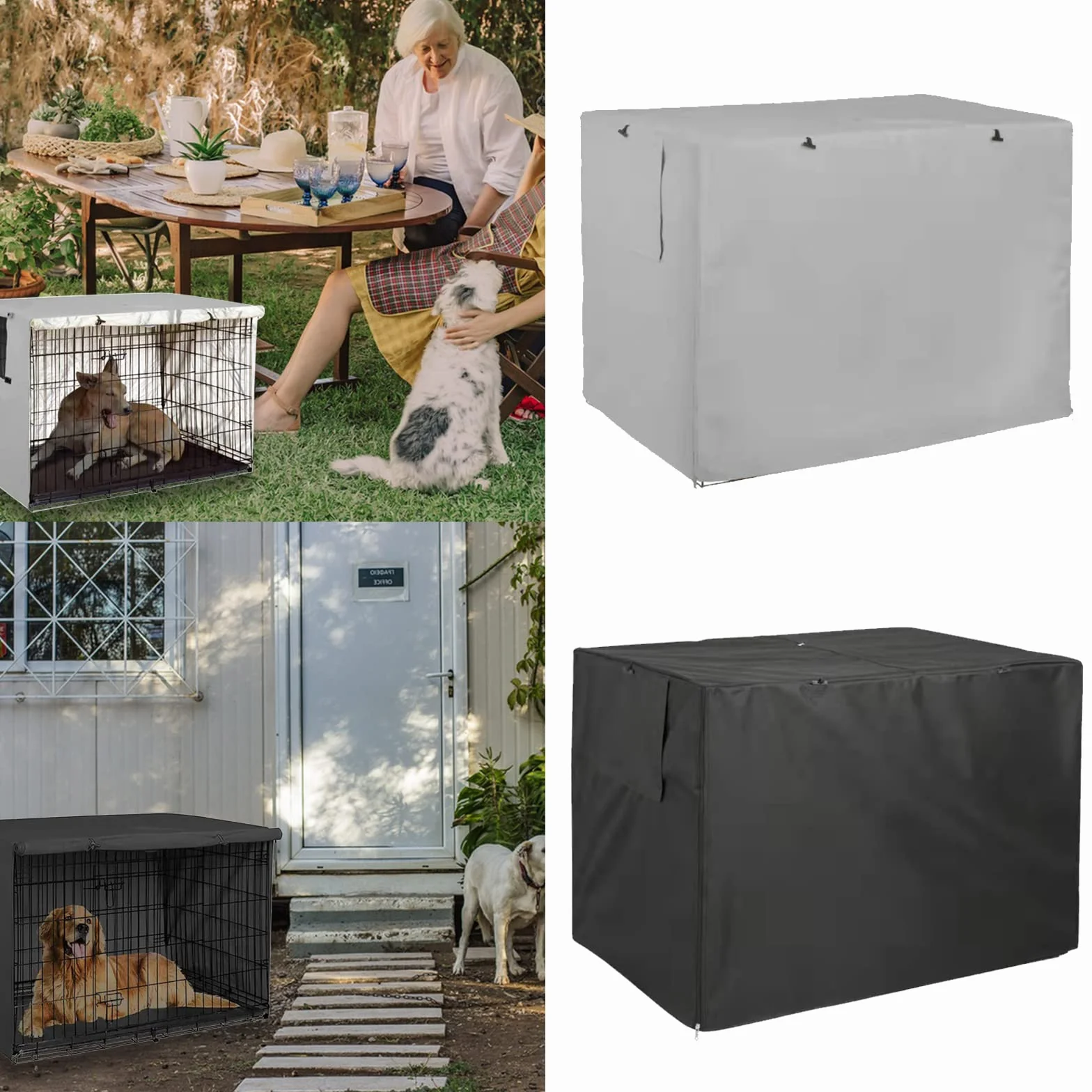 Copertura per gabbia per cani, in tessuto Oxford 210D, resistente, antivento, traspirante, con apertura per finestra per cani, gabbia metallica (nero, S (79 x 50,8 x 53 cm)