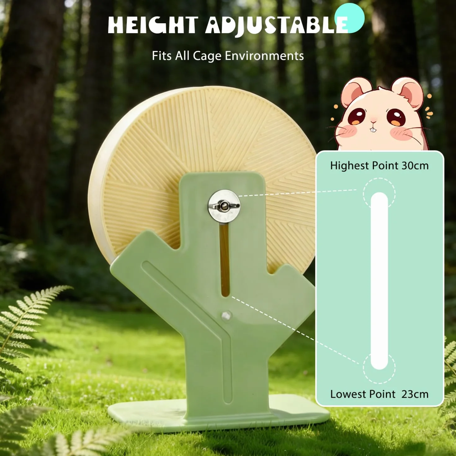 Nobleza Ruota Criceto Silenziosa 22cm, Ruota per Esercizi in Plastica Lavabile con Altezza Regolabile e Base Stabile Anti-Ribaltamento, Accessori per Criceti Nani, Siriani e Gerbilli