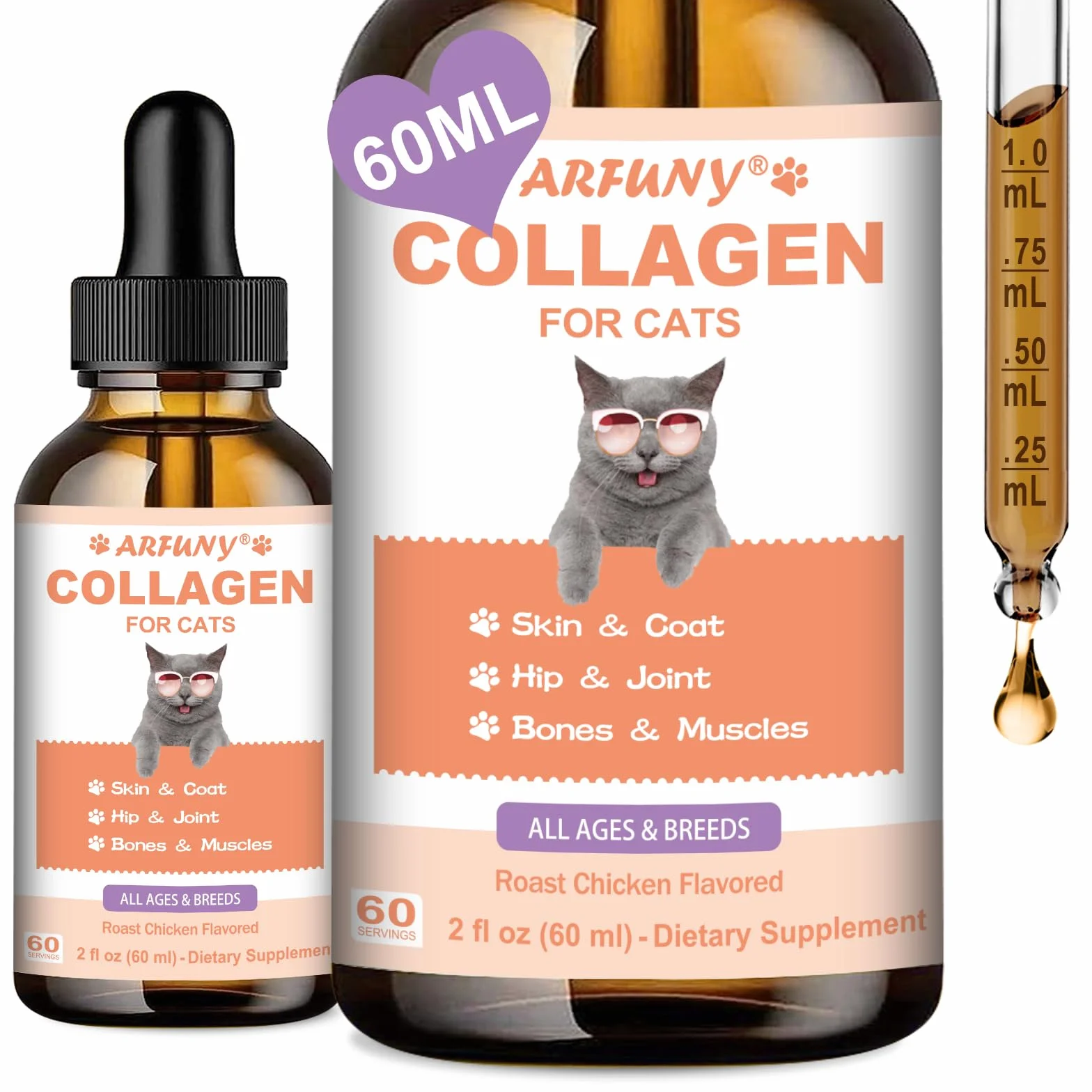 Collagene per Gatti - Gocce di Collagene per Gatti - Integratore Articolare per Gatti - Supporta Pelle e Mantello, Digestione e Sistema Immunitario - con MSM, Acido Ialuronico, Taurina - 60ML