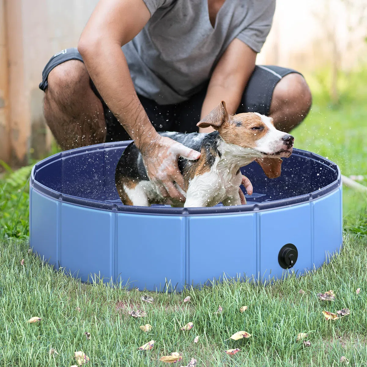 PawHut Piscina per Cani in Plastica, Piscina Pieghevole con Bordo Stabile per Animali Domestici, Ø80 x 20 cm, Blu
