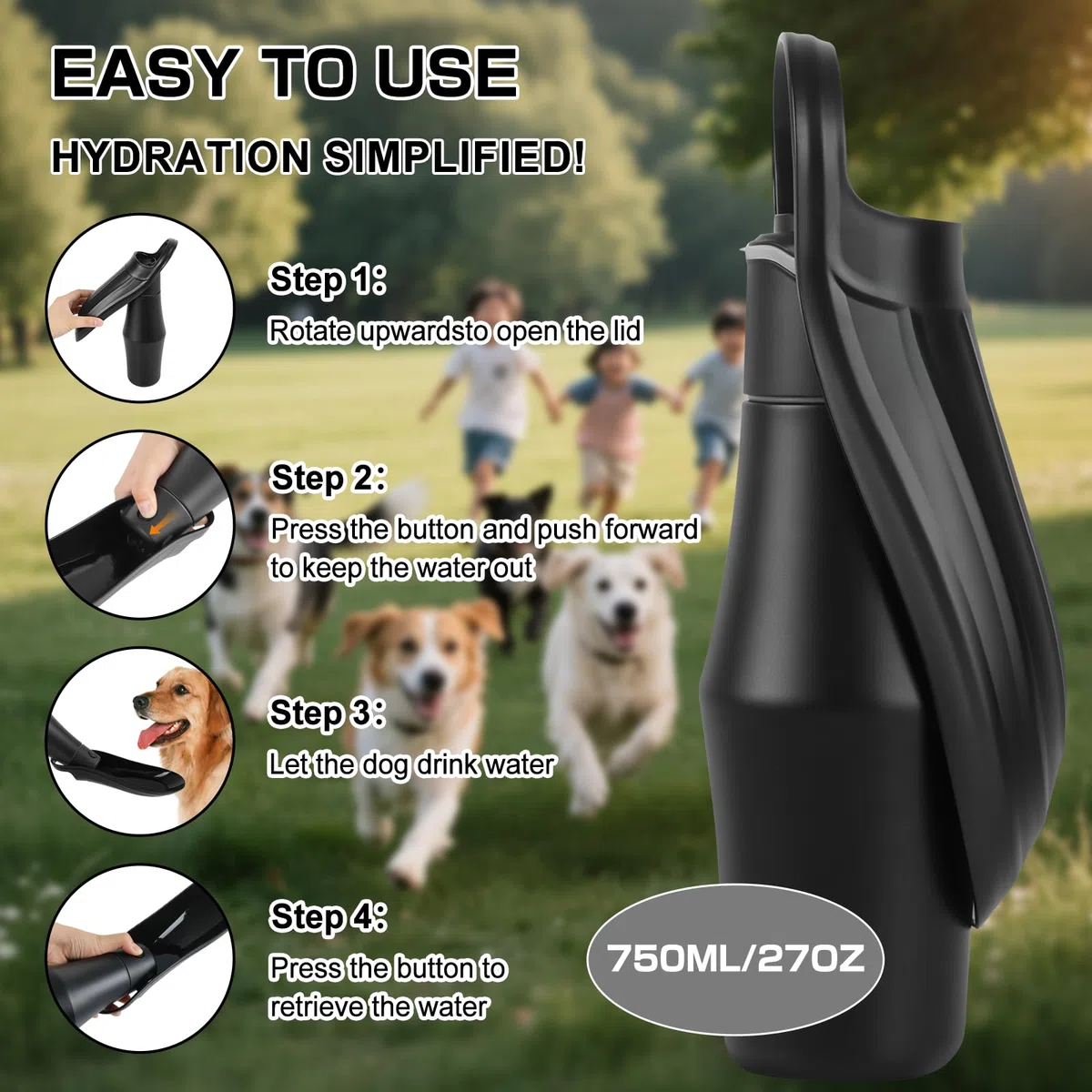 Borraccia Cane Portatile, 750ml Bottiglia per Cani da Viaggio, Borraccia Per Cani Isolato in Acciaio Inox, Bottiglia Cane per Camminare, Viaggiare, Campeggiare