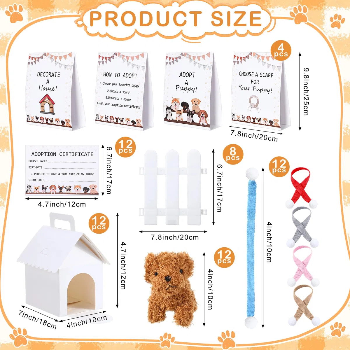 60pcs Adopt a Puppy Dog Party Favors Peluche Cani Ripieni Giocattoli Set Include 12 Mini Animali Di Peluche Animali, 12 Sciarpe Cucciolo, 12 Carte Adozione, 12 Scatole Casa, 4 Segnali di