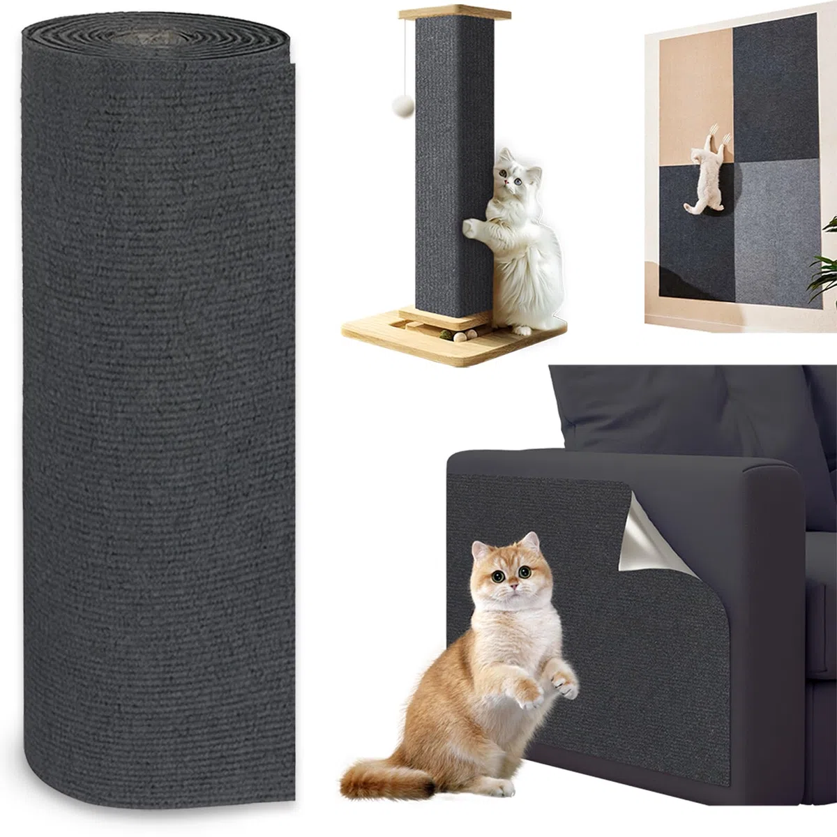 300x40cm Tappetino Tiragraffi per Gatti Autoadesivo, Proteggi Divano Gatti Graffi, DIY Climbing Cat Scratcher, Protezione Divano Graffi Gatto, Antigraffio Gatto Divano Grigio Scuro
