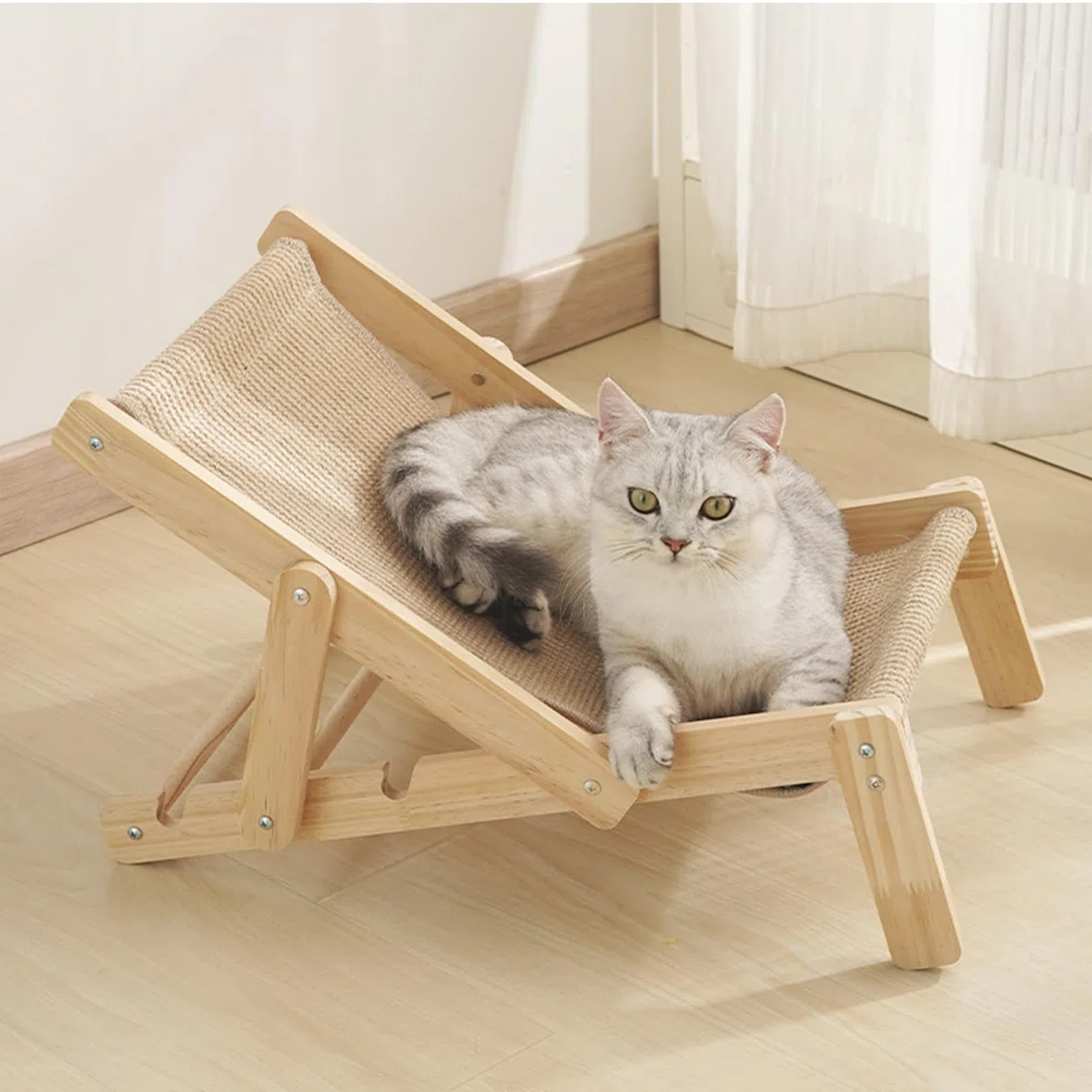 Sedia Per Gatti - Lettino Per Micetti In Canapa Sisal | Amaca Per Micini | Brandina Portatile Per Interno | Legno Di Legno Regolabile Elevato Di Gatto | Pieghevole Rialzato Per Gattini