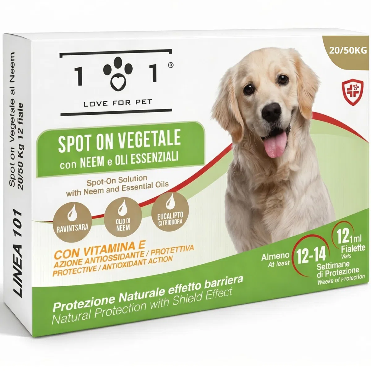 Antiparassitario Cani Contro Pulci, Zecche e Zanzare Naturale 12 Fiale 1 ml Antipulci per Cani Taglia Media e Grande con Olio di Neem Lunga Durata