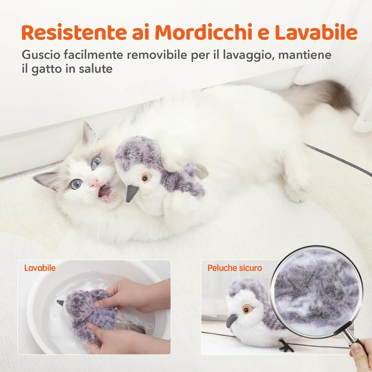 Potaroma - Giocattoli per gatti, uccelli ricaricabili, giocattoli realistici, giocattoli di peluche attivati al tatto, giocattoli interattivi di peluche, alette battenti, catnip kicker 4.0»