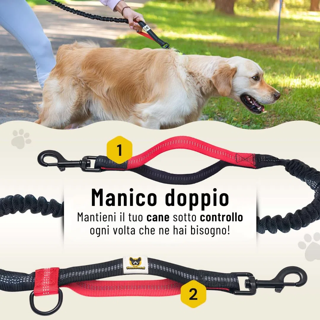 Guinzaglio mani libere per cani da jogging | Rosso e nero elastico e riflettente di 120 – 170 cm | Per corerre, canicross, passeggiate ed escursioni