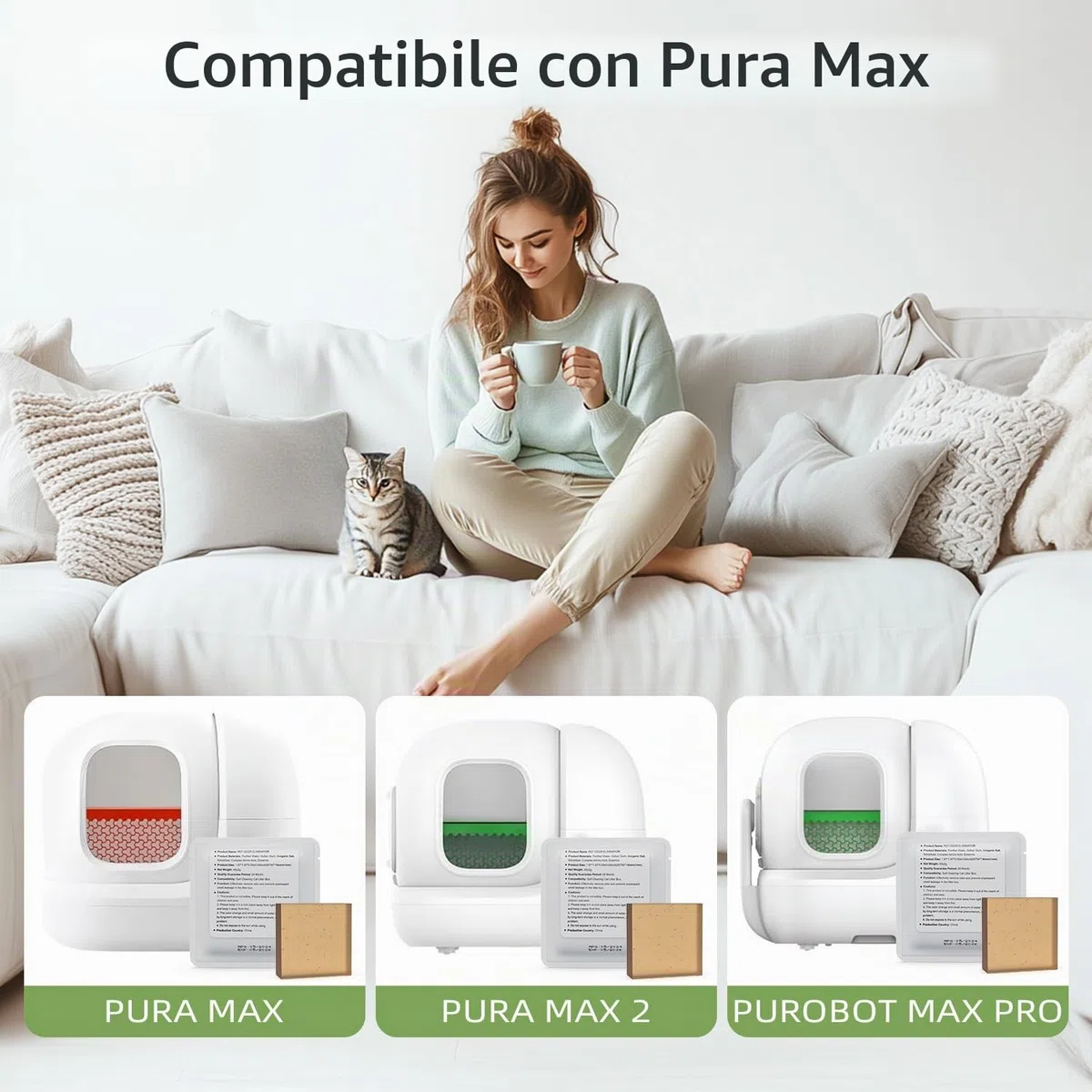 Deodorante N50 per Lettiera Autopulente Pura Max/PURA MAX 2 Rimuove Gli Odori Della Lettiera Del Gatto, Rimuove gli Odori di Urina e Feci Del Gatto (Confezione da 6) Imballaggio vecchio/nuovo a caso