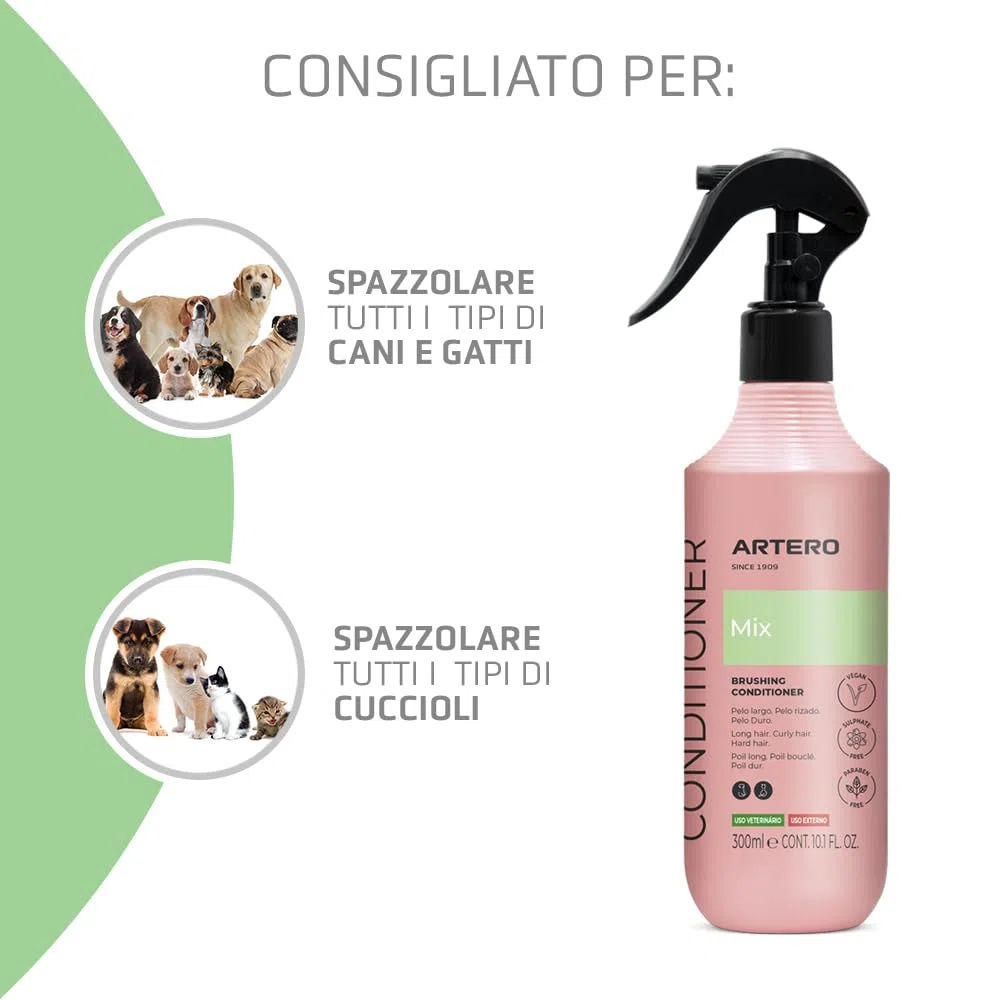 Artero Mix Conditioner senza risciacquo per cani e gatti, districante idratante e lucidante, spray anti-statico per pelo secco o annodato, cura professionale del mantello, 300 ml
