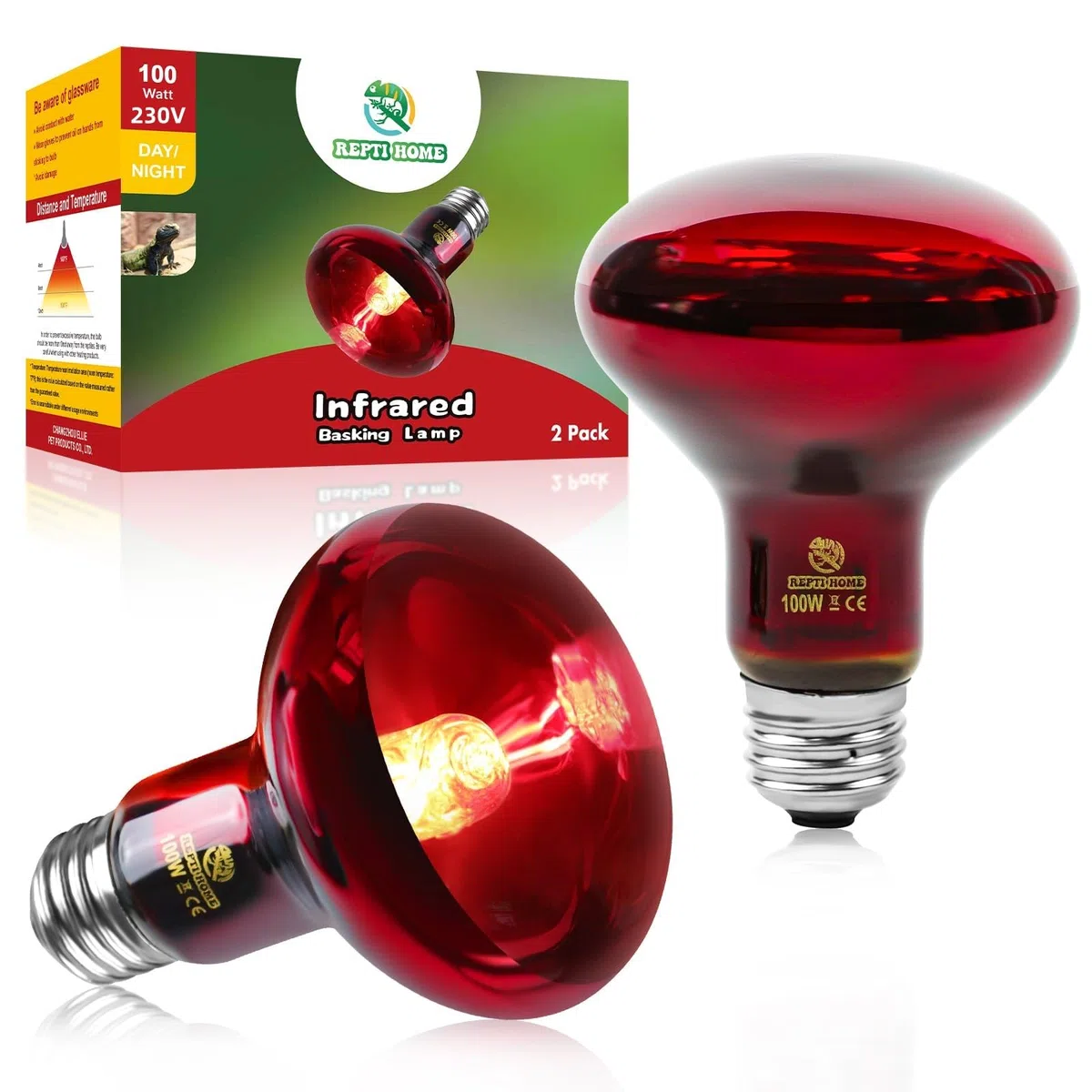 Lampade Termiche per Rettili a Infrarossi, 2 Pacchetti di Lampade Spot a Infrarossi da 100W, Emettitori di Calore Rosso per Tartarughe, Draghi Barbuti, Galline e Polli