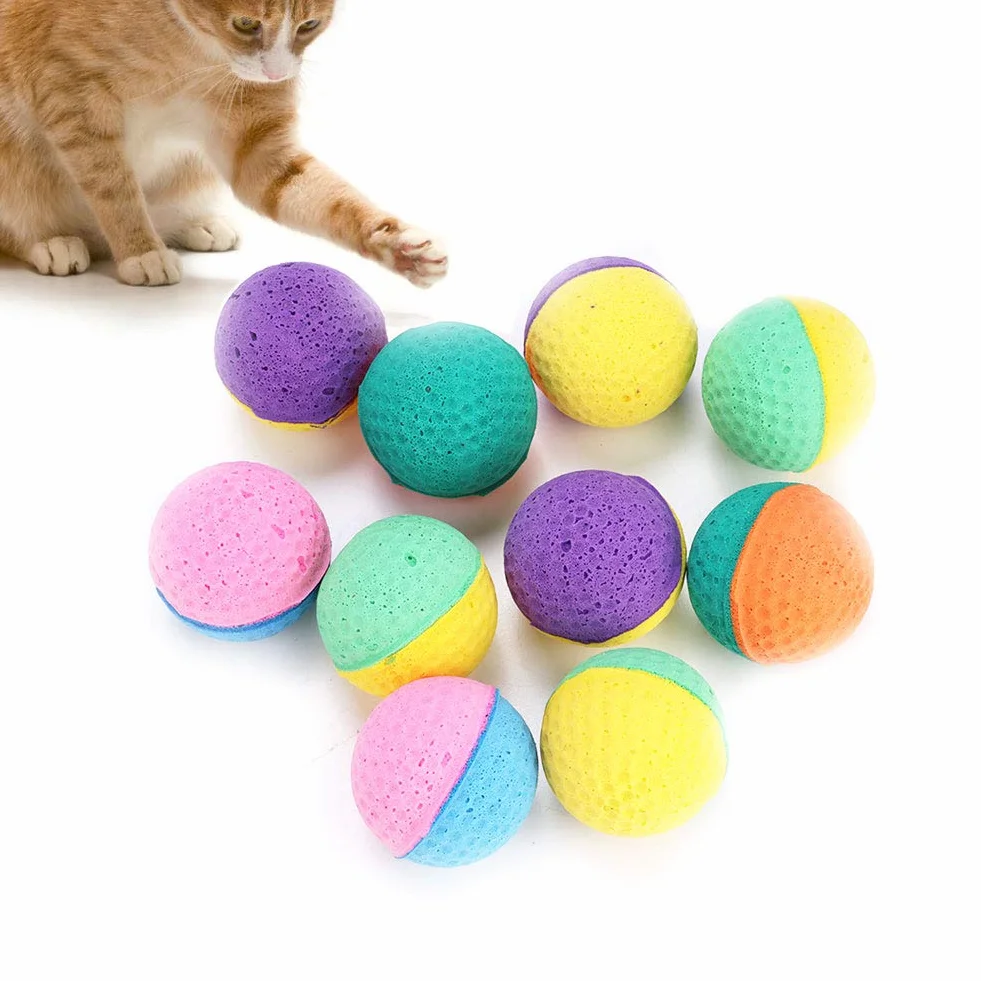 Set di 10 Palline per Gatti - Giocattoli Interattivi Colorati in Schiuma, Palle Rimbalzanti per Animali Domestici