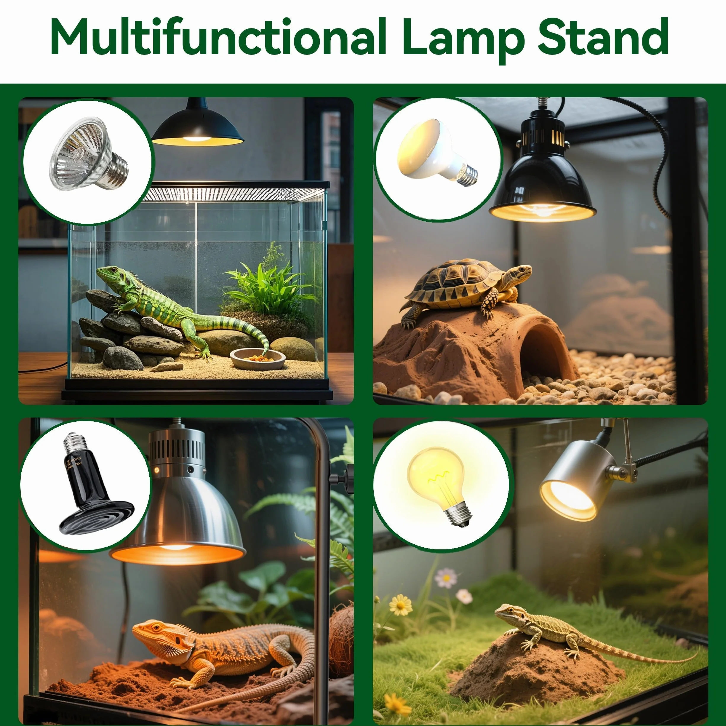 Josmimic supporto lampada riscaldante per rettili regolabile 45,7–81,3 cm con base pesante, per pogona tartaruga serpente lucertola, lampade a cupola per terrario acquario