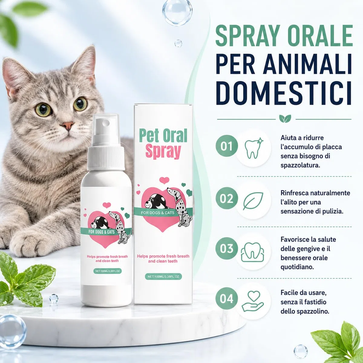 Codallma Spray Per La Cura Dentale Per Cani E Gatti- Dentifricio Spray Per Cani Delicato Per Denti Gengive E Routine Dopo I Pasti (bianco-1PCS)