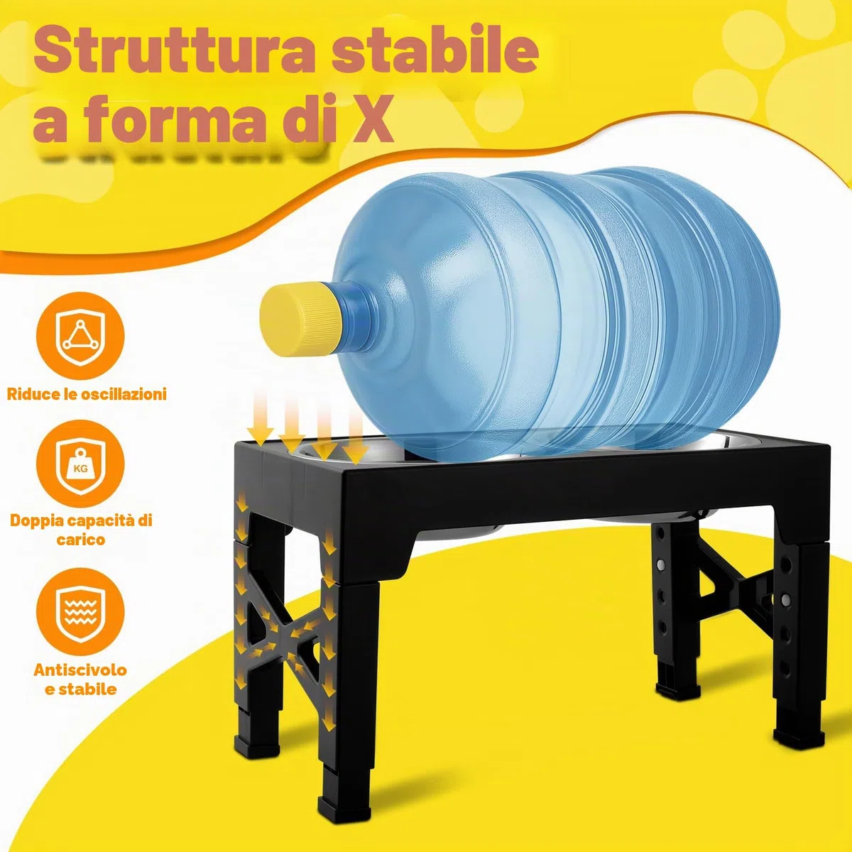 Ciotole per cani Rialzate Regolabili - 2 Ciotole in Acciaio Inox (1200ml) + 1 Ciotola anti-ingozzo (800ml) - Base antiscivolo per cani di taglia media/grande