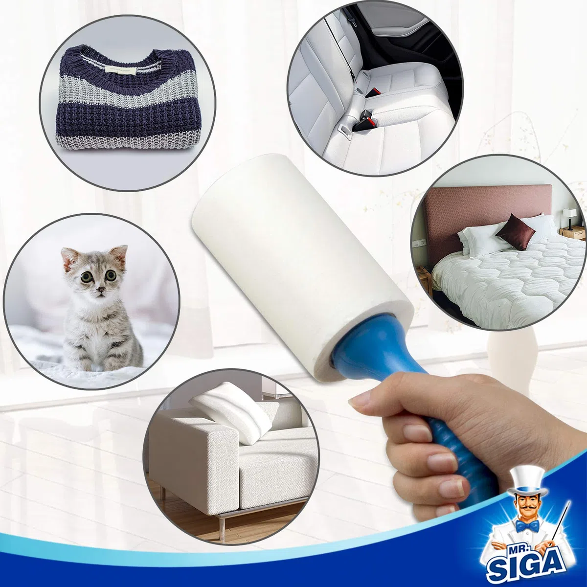 MR.SIGA Rimozione peli extra appiccicosi del rullo per animali domestici con fogli facili da strappare, 450 fogli in totale, confezione da 5, blu
