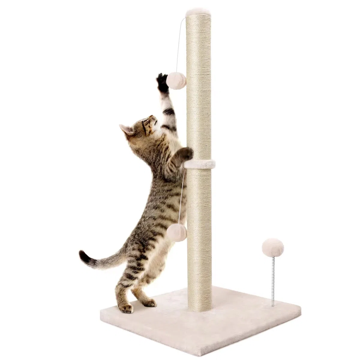Dohump Tiragraffi per Gatti, 84cm Albero Tiragraffi per Gatti Adulti di Sisal Naturale con Palla Appesa, Base Pesante Ricoperta Morbida Peluche Liscia Per i Gattini, Beige