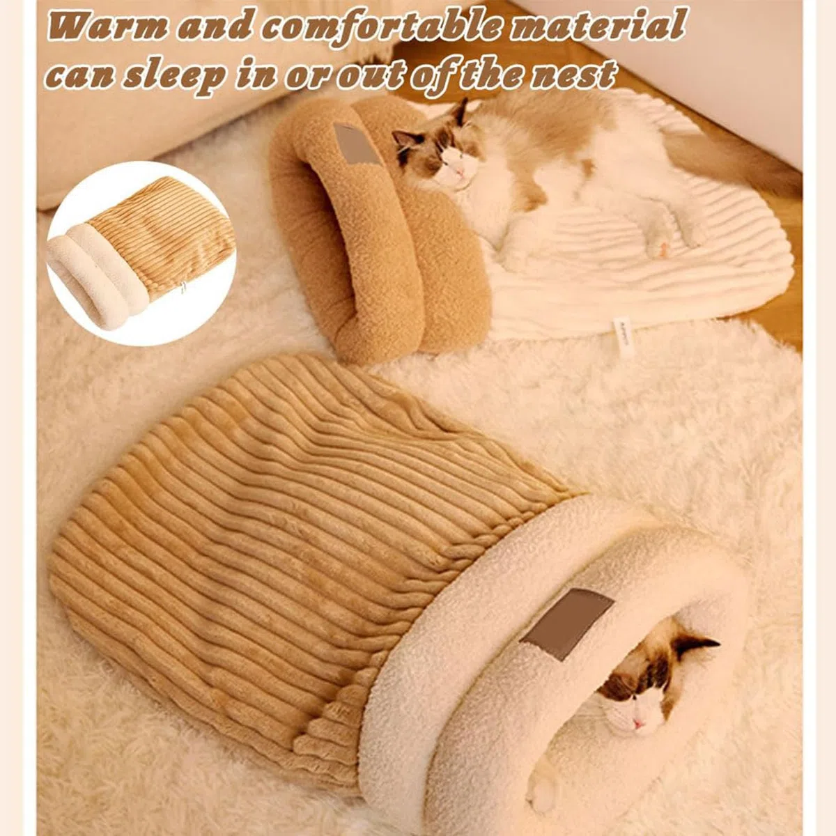 Cat Sleeping Bag, Cat Winter Sleeping Bag, Cute Cat Sleeping Bag with Tail, Cozy Winter Cat Cave Sleeping Bag, Soft Comfort Cat Sack Winter Self Warm Cat Bed (L,C-Blue)