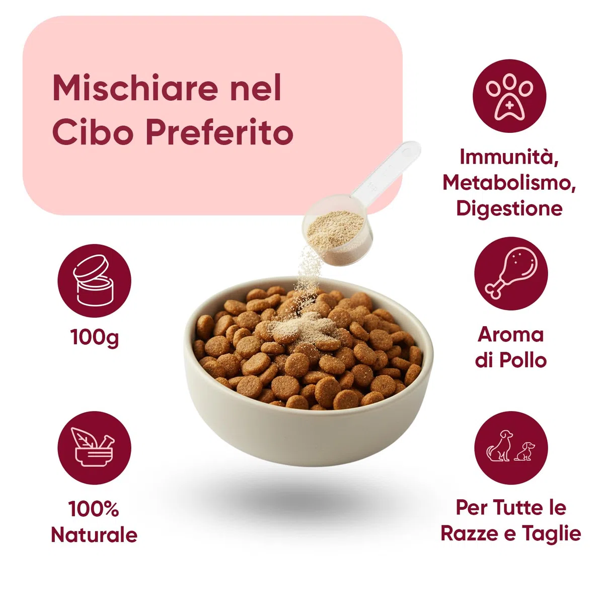 Antiparassitario Cani in Polvere (100g), Formula 100% Naturale, per Immunità ed Equilibrio Digestivo, Antipulci per Cani con Fieno Greco, Zenzero, Vitamine, Minerali e Aminoacidi, all'Aroma di Pollo