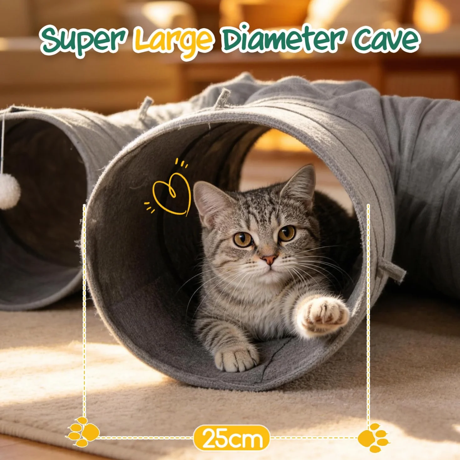 Nobleza Tunnel per Gatti – Tunnel di Gioco Pieghevole in Resistente Tessuto Oxford， con Bacchetta da Pesca e Fori di Avvistamento per Divertimento Interattivo in Casa， Cactus