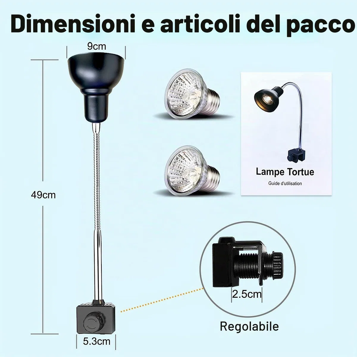 Lampada uvb Tartarughe, Lampada Rettile e Anfibio con 2 Lampadine UVA UVB a Punto Basking e Morsetto Girevole a 360 °Adatto per Tartaruga, Serpente, Lucertola, Cacatua, Camaleonte ecc