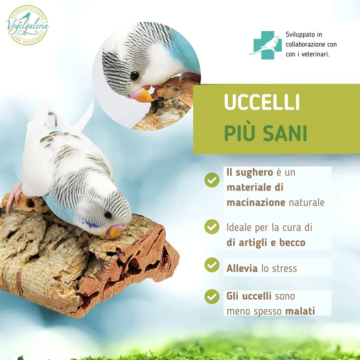 Vogelgaleria 2 pezzi di sughero da beccare per uccelliLa gustosa alternativa alla pietra minerale o all'osso di seppia.