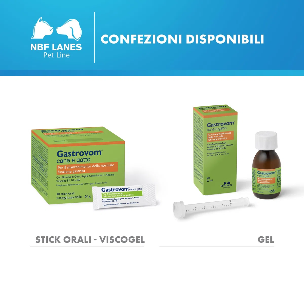 NBF Lanes | Gastrovom Cane e Gatto, 30 stick orali, per Il Mantenimento della Normale Funzionalità Gastrica