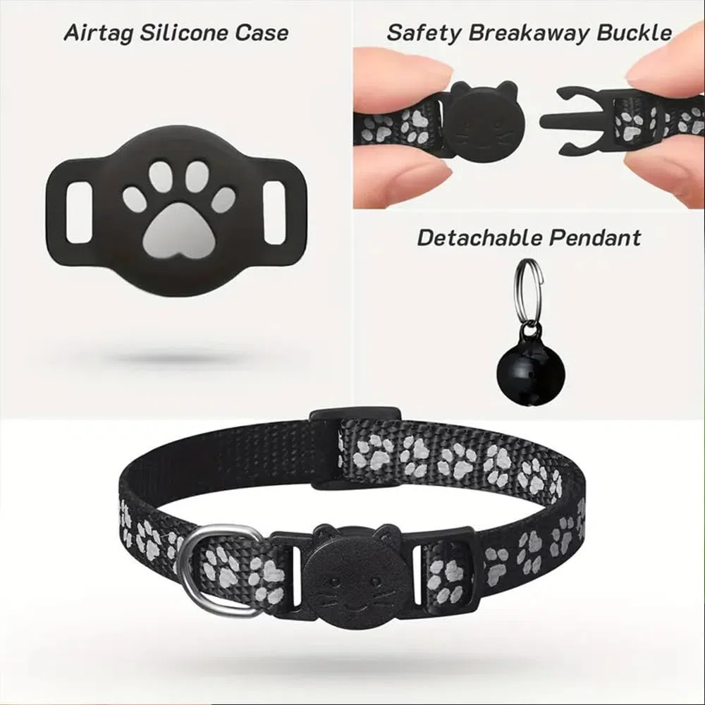 Collare Gps gatto, Gps per Gatti Senza SIM Senza Abbonamento, Localizzatore GPS per Gatto Funziona con apple Find My (solo IOS) (Collare + localizzatore nero)