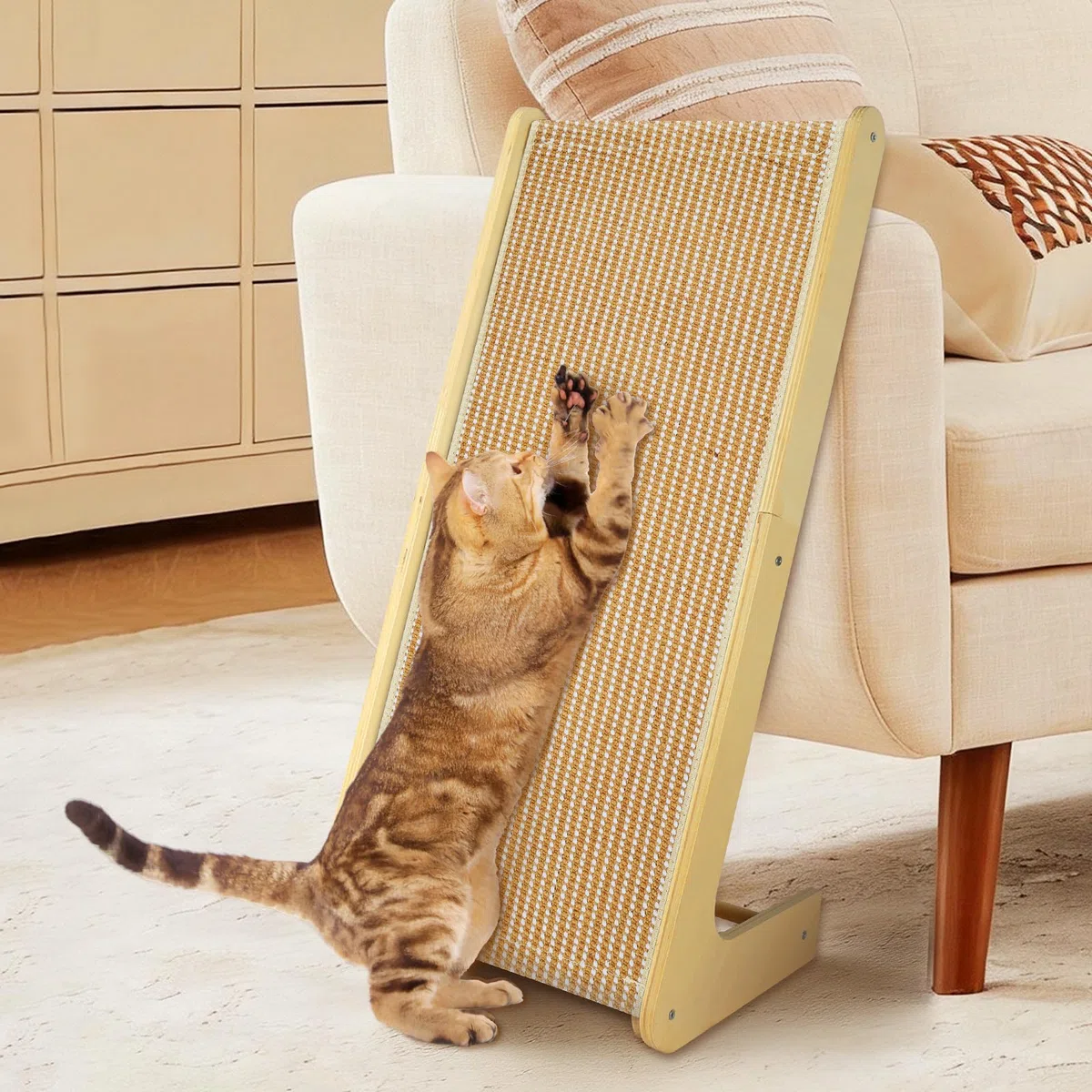 Aolso Tiragraffi per Gatti Forma di L, 69 cm Tiragraffi Gatto Grande, Tiragraffis in Sisal Naturale, Tappeto Tiragraffis per Gatti Adulti e Gattini in Cartone di Alta Qualità per Pareti e Angoli