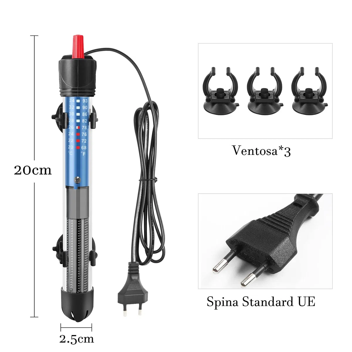 Riscaldatore per Acquario 25W 50W 100W 300W, Riscaldatore Sommergibile in Vetro per Acquari da 5L-300 Litri per Pesci e Tartarughe (50W)