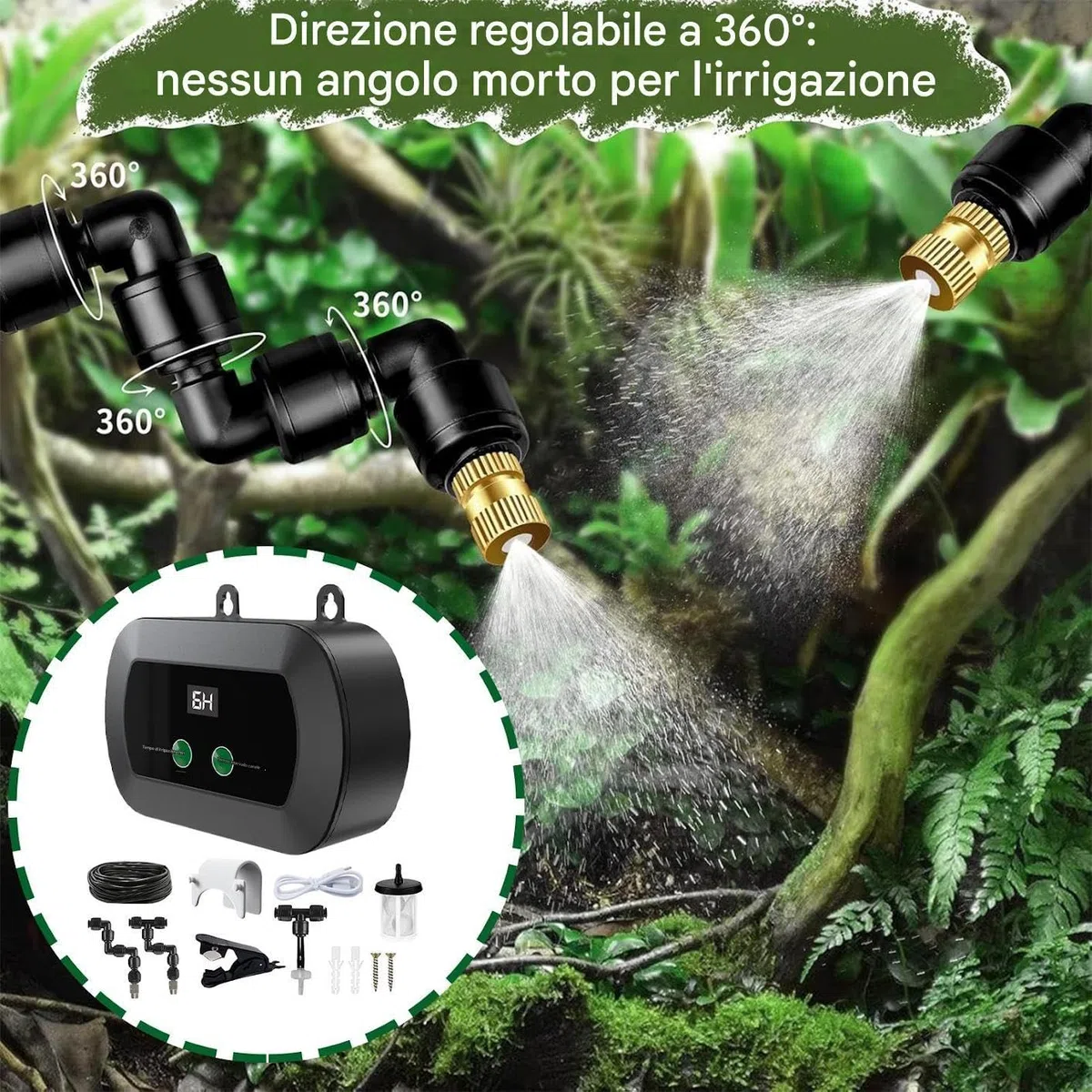 Umidificatore per Terrario - Spruzzatore Automatico con Timer per Rettili | Nebulizzatore Portatile Con Ugello Regolabile 360 Gradi Per Piante Camaleonte Rana Serpente